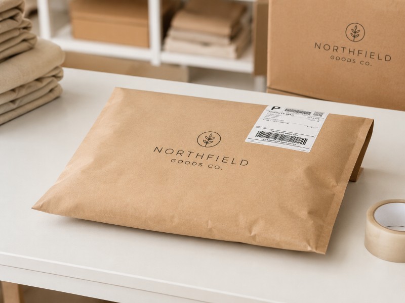Custom printed kraft mailer packed for an e-commerce shipment